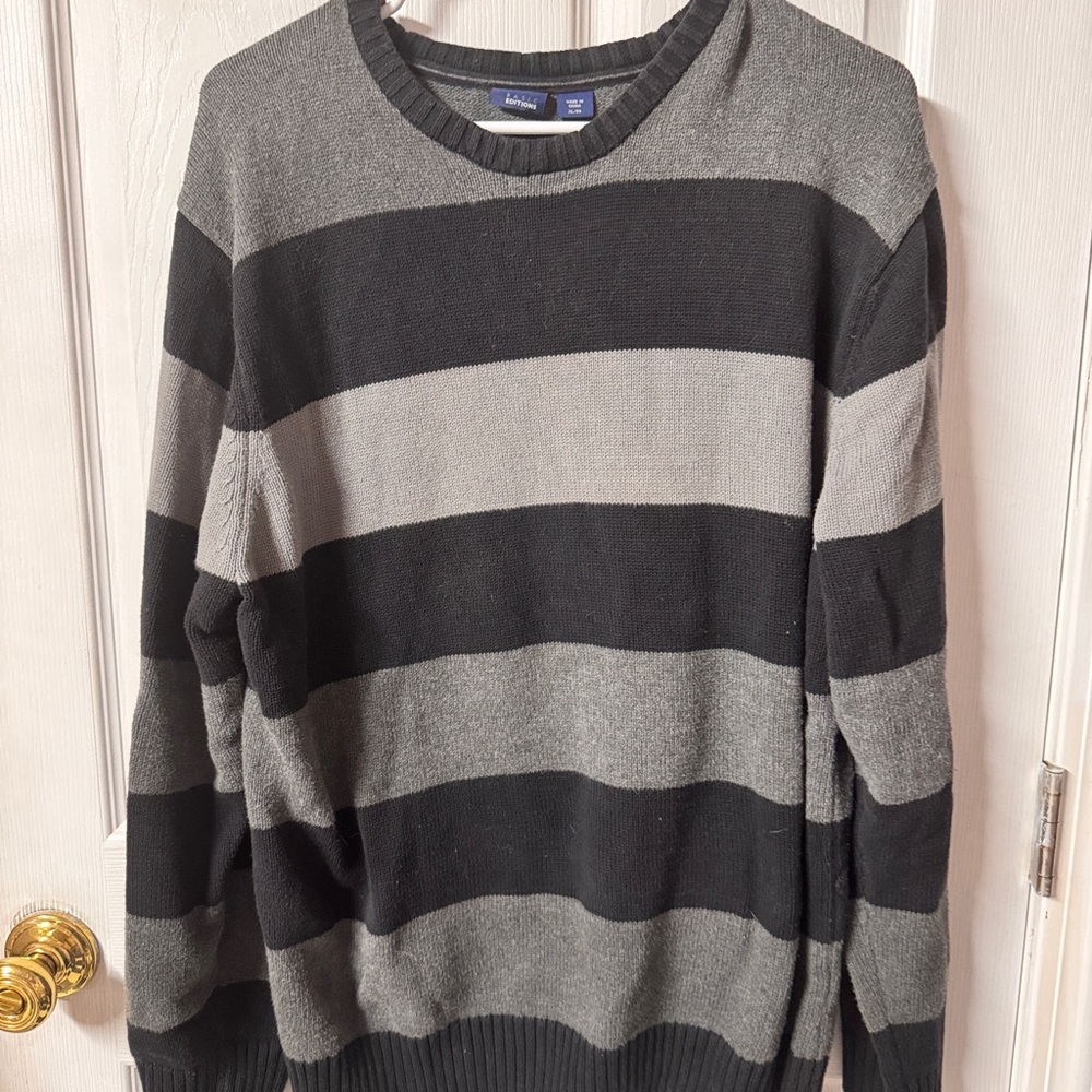 Basic Editions Black & Gray Striped Crewneck Sweater - Picture 2 of 3